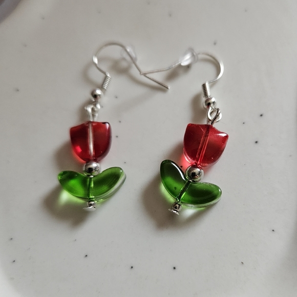 Handmade Glass Tulip Earrings - Picture 3 of 3